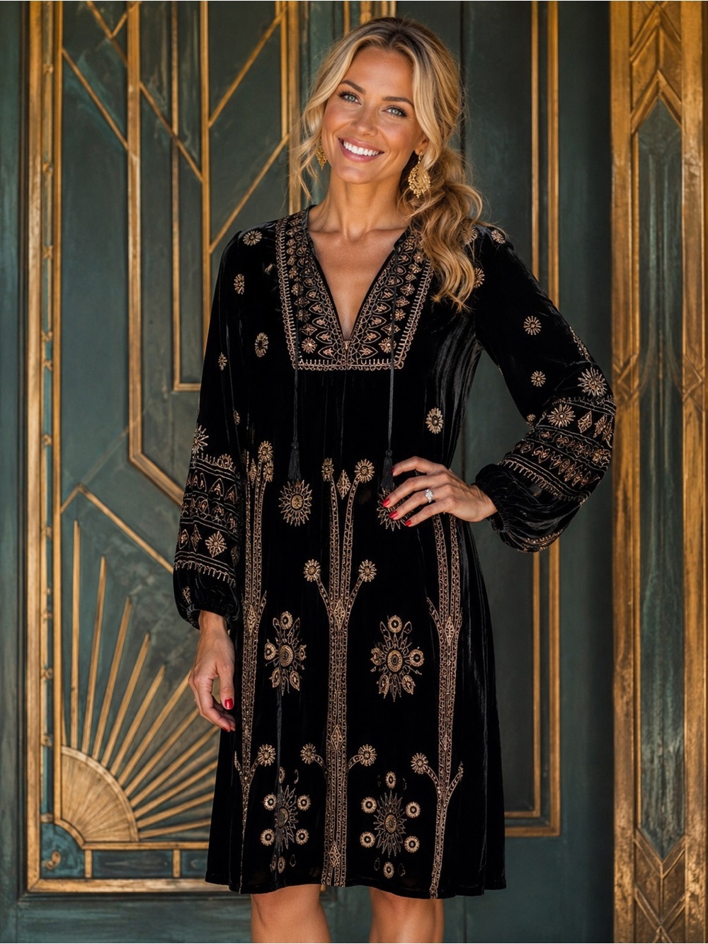 Johnny Was Heidi Velvet Yoke Dress Embroidered Beaded Tassel NWT - Picture 12 of 12